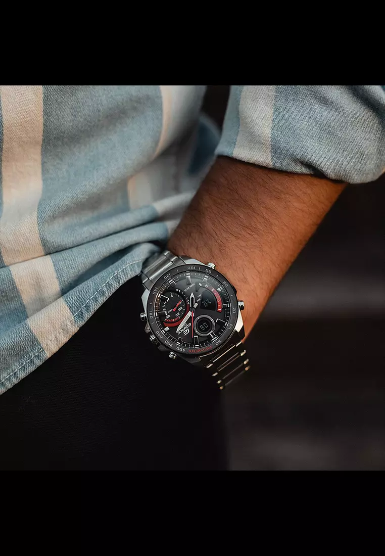 Casio Edifice Jam Tangan Analog Digital Pria - Silver Stainless Steel Case & Band - ECB-900DB-1A