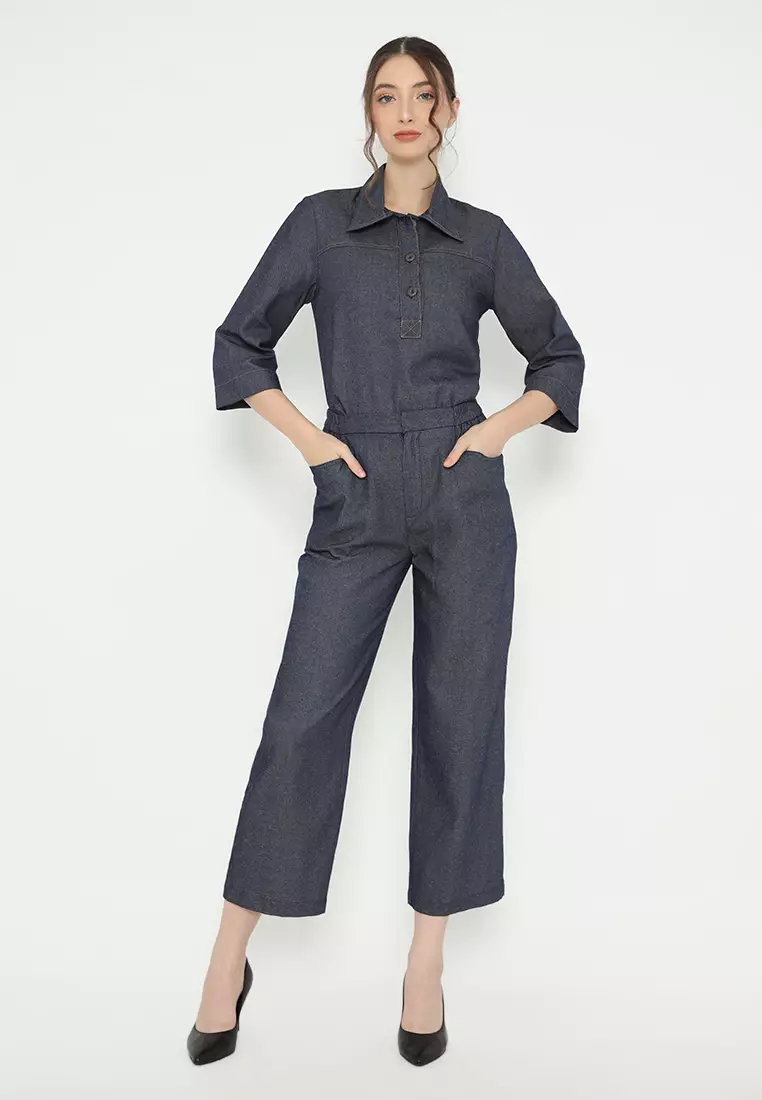 Denim Blouse In Navy Blue By Brilliant Girl Warna NAVY