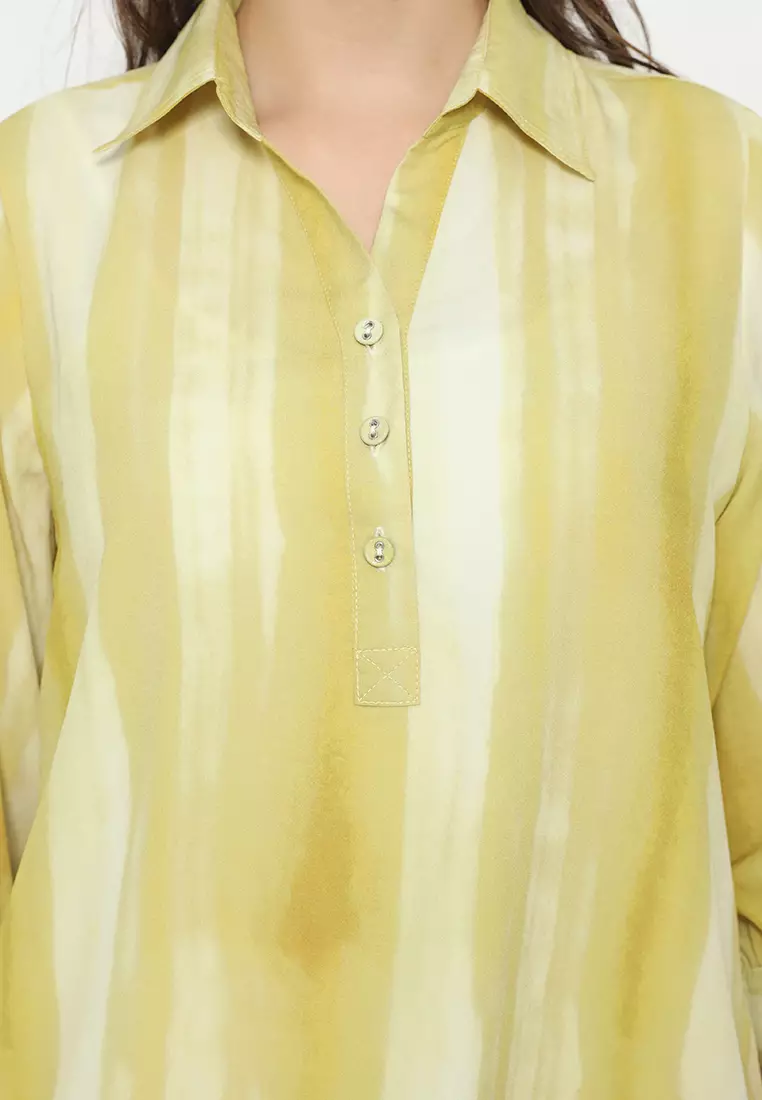 Stripe V neck Blouse Chifon In Yellow By Brilliant Girl Warna KUNING