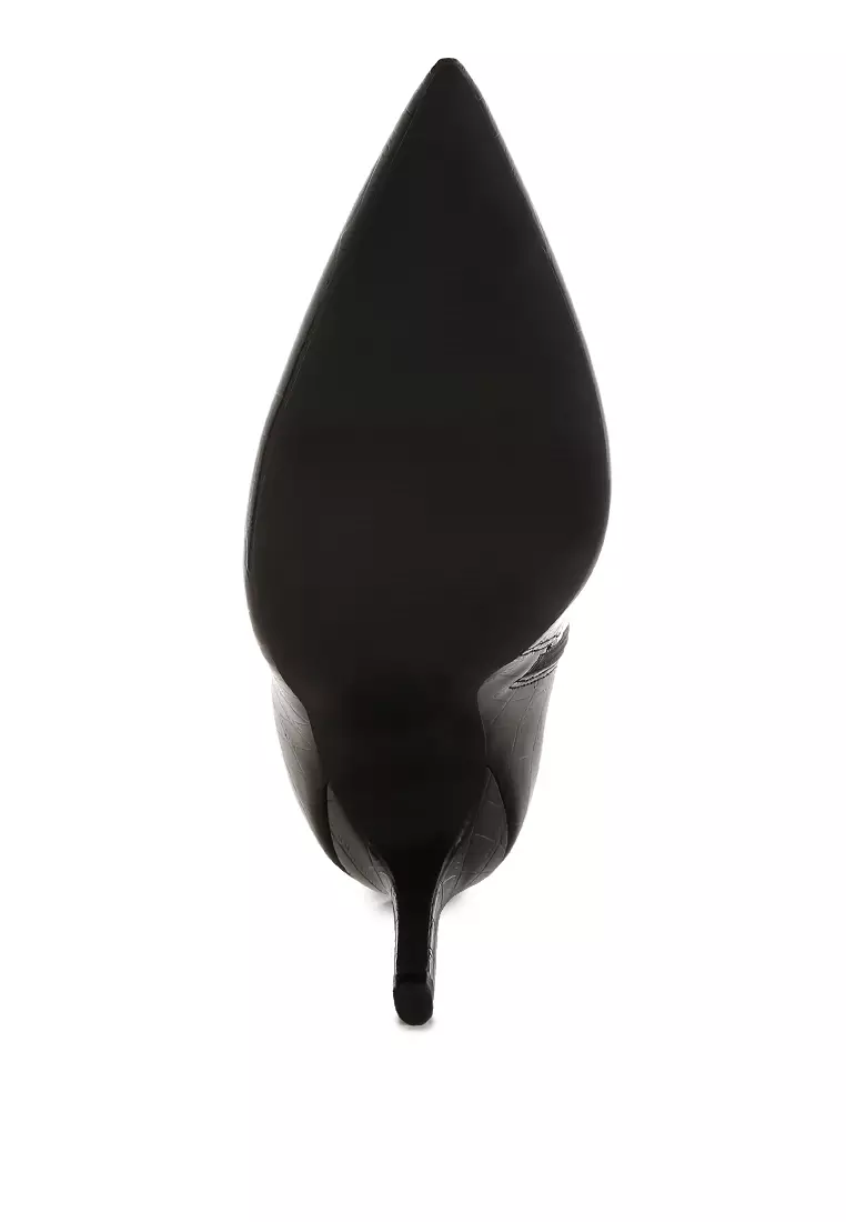 Sepatu bot hak stiletto Croco dengan panjang betis