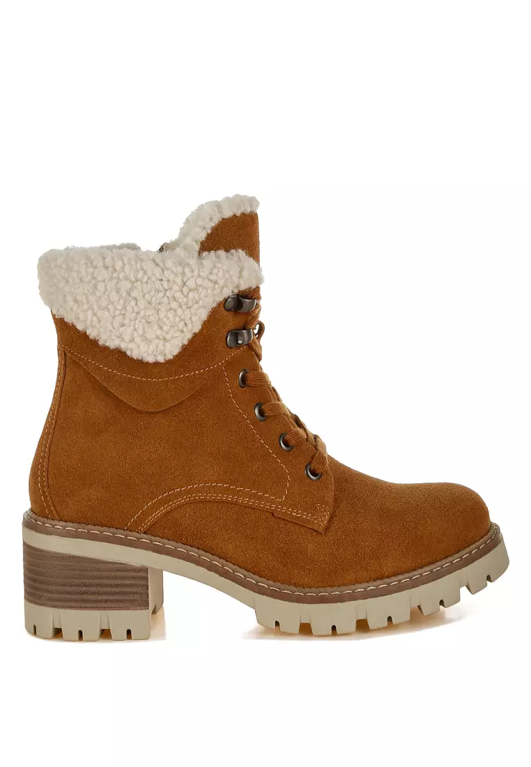 Discount on Rag & CO.  shoes - SKU: Fur Collar Chunky Ankle Boots in Tan