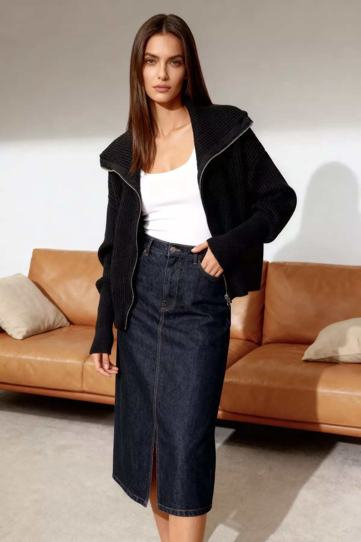 Zip Neck Knit Sweater