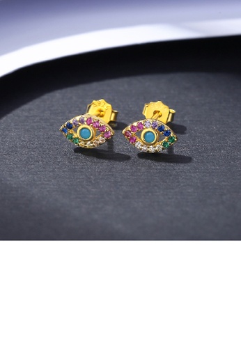 Glamorousky 925 Sterling Silver Plated Gold Simple Personality Eye Stud  Earrings with Colored Cubic Zirconia 2023 | Buy Glamorousky Online | ZALORA  Hong Kong