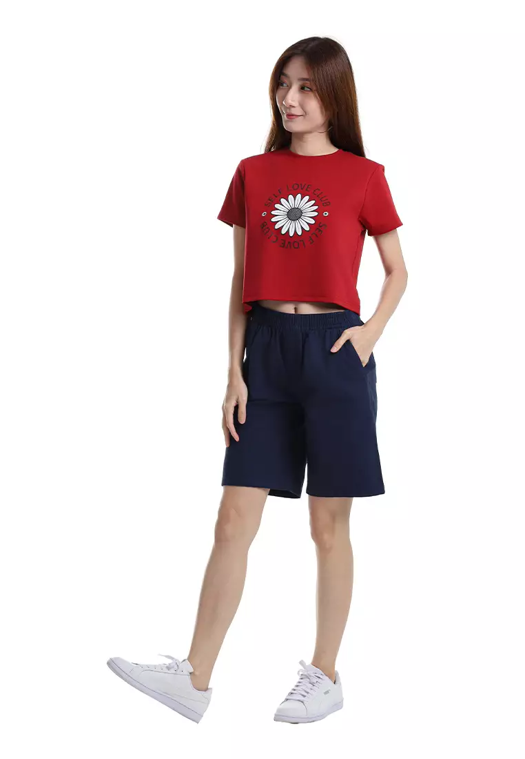 Ladies Elastic Waist Bermuda Shorts - 865116-33Navy
