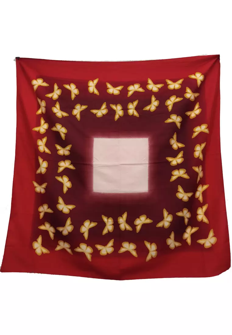 Hijab Segi Empat Wanita Kupu-Kupu Voal Square Scarf Wanita Red