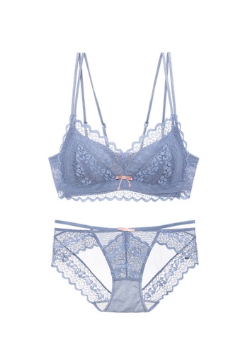 ZITIQUE blue Women's Stylish Cross-back Lingerie Set (Bra and Underwear) - Blue 66963US3FD1E11GS_1