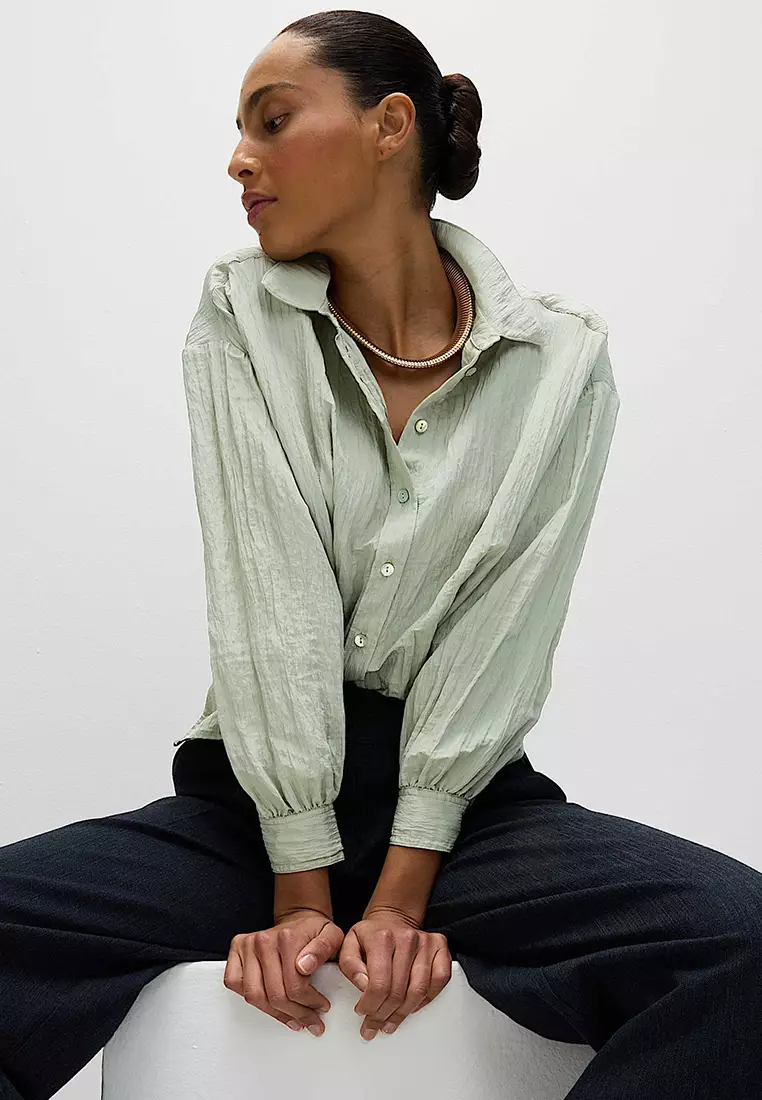 Crinkle Textured Collared Shirt