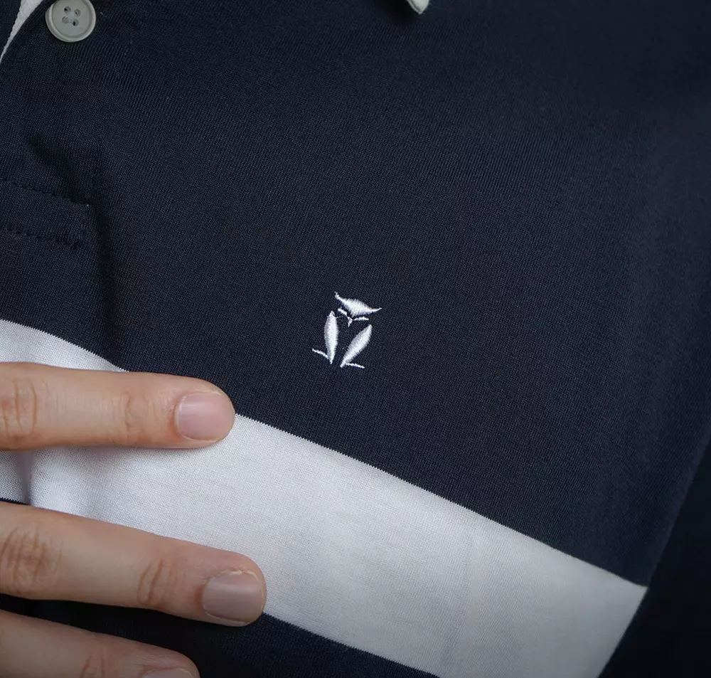 Matsuda Kaos Rugby Polo Shirt Katun Pria Lengan Panjang Yasugi Navy White