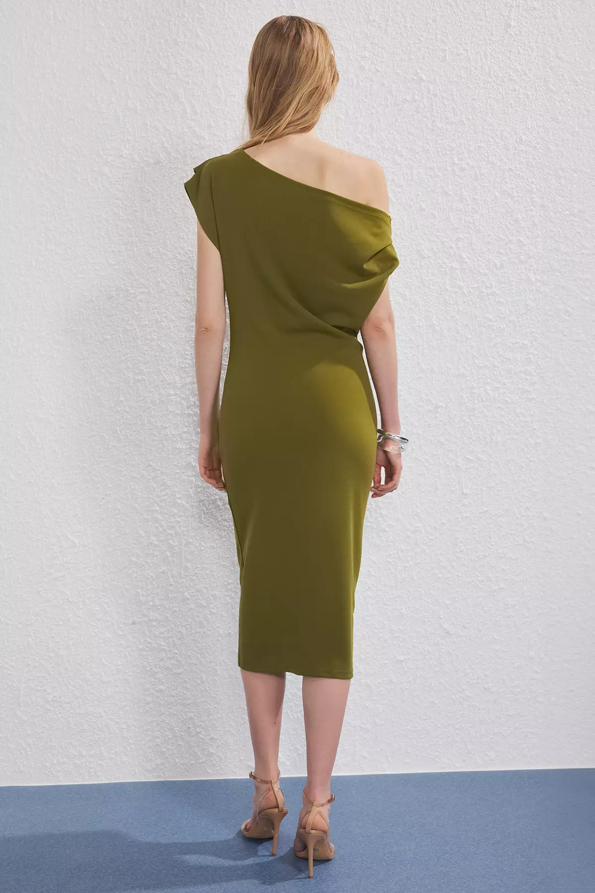 Oil Green Midi Knitted Dress Wit
