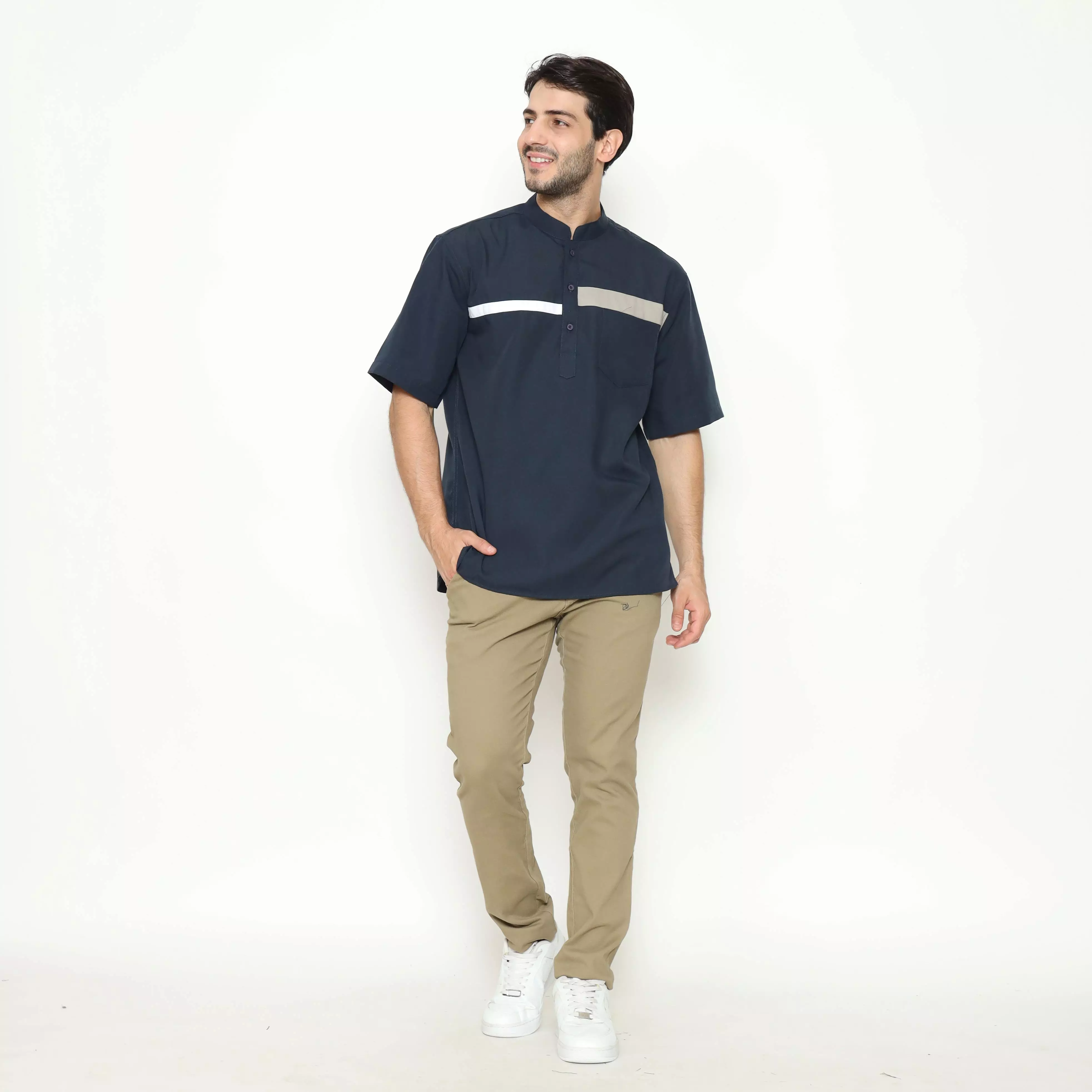 AMK Kemeja Koko Pria Lengan Pendek KK BB 005 S/s Cap 6 Navy