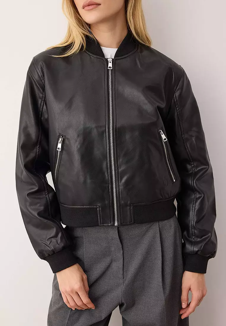 Faux Leather Bomber Jacket