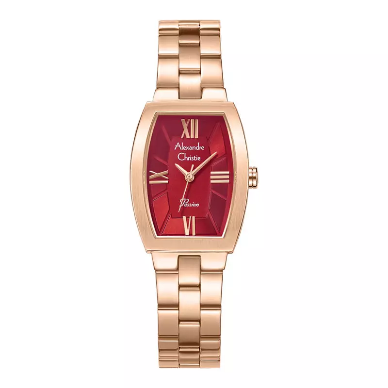 Jam Tangan Wanita Alexandre Christie Passion AC 2B59 LH BRGRE Ladies Red Dial Rose Gold Stainless Steel Strap