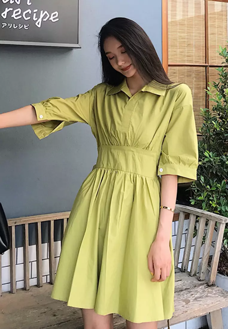 Buy Sunnydaysweety Temperament New Tie-up Shirt Dress CA051602GR 2024 ...