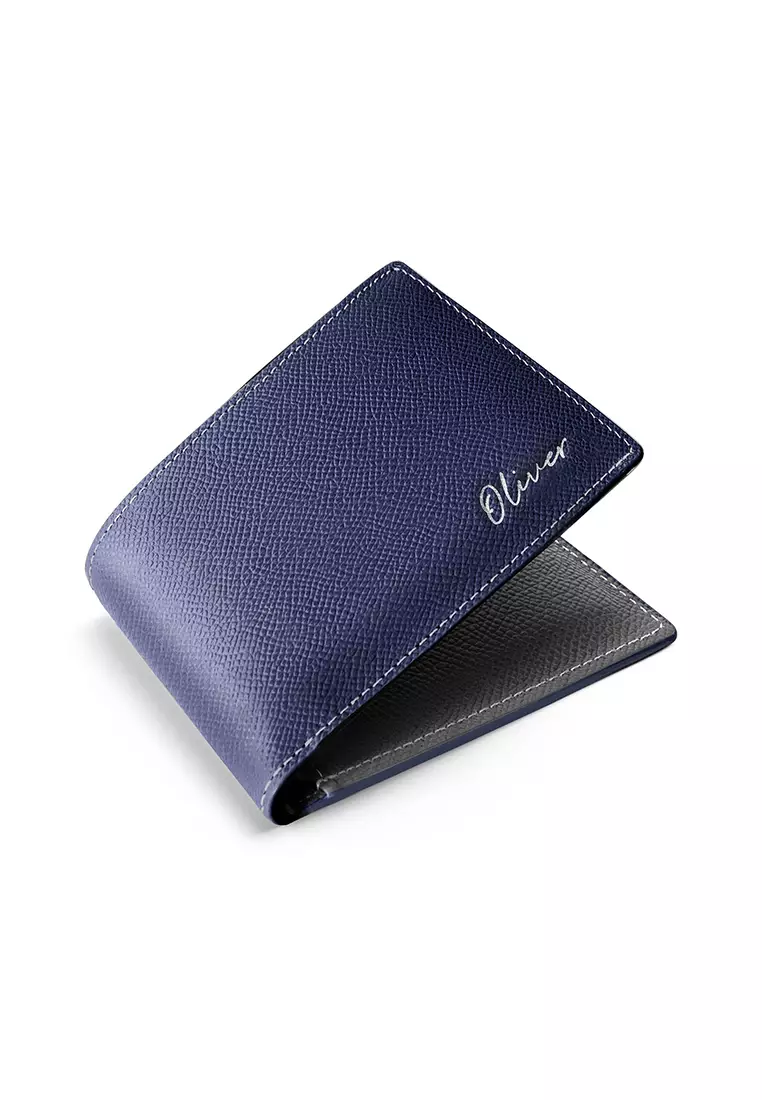 Crudo Leather Craft Senz'altro Short Wallet (Epsom Leather) - Navy Blue ...