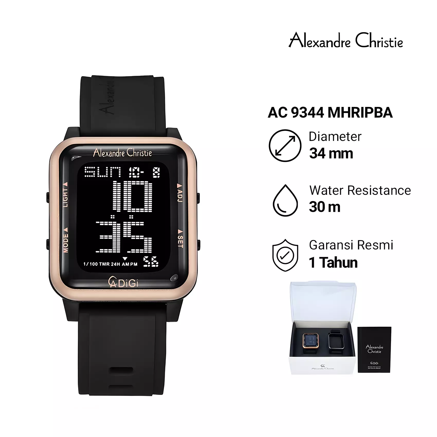 Alexandre Christie DiGi - Jam Tangan Digital Pria - Black Dial - Black Rubber Strap - 9344 MHRIPBA
