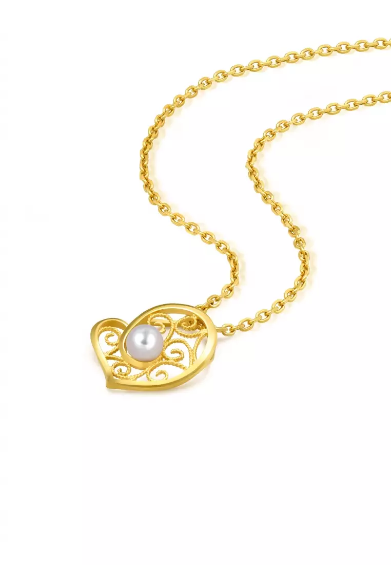 Buy Chow Sang Sang 999.9 24K Pure Gold Heart with Pearl Pendant for Women 92012P (Necklace not ...