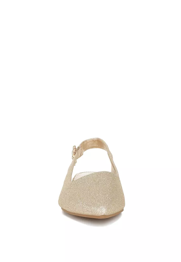 Glitter Slingback Flat Sandals in Gold