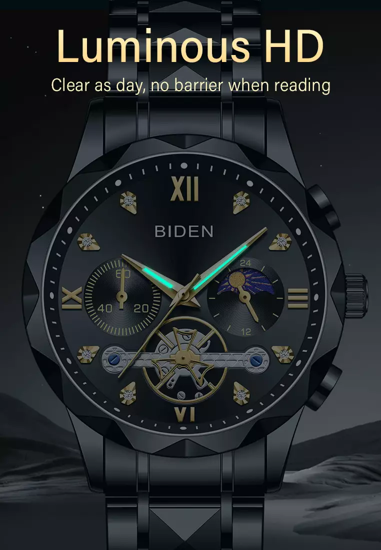 Jam Tangan Pria Multifungsi Mewah Tali Stainless Steel Anti Air Jam Tangan Cowok allblack