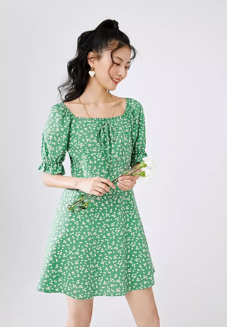 Square Neck Floral Babydoll Dress