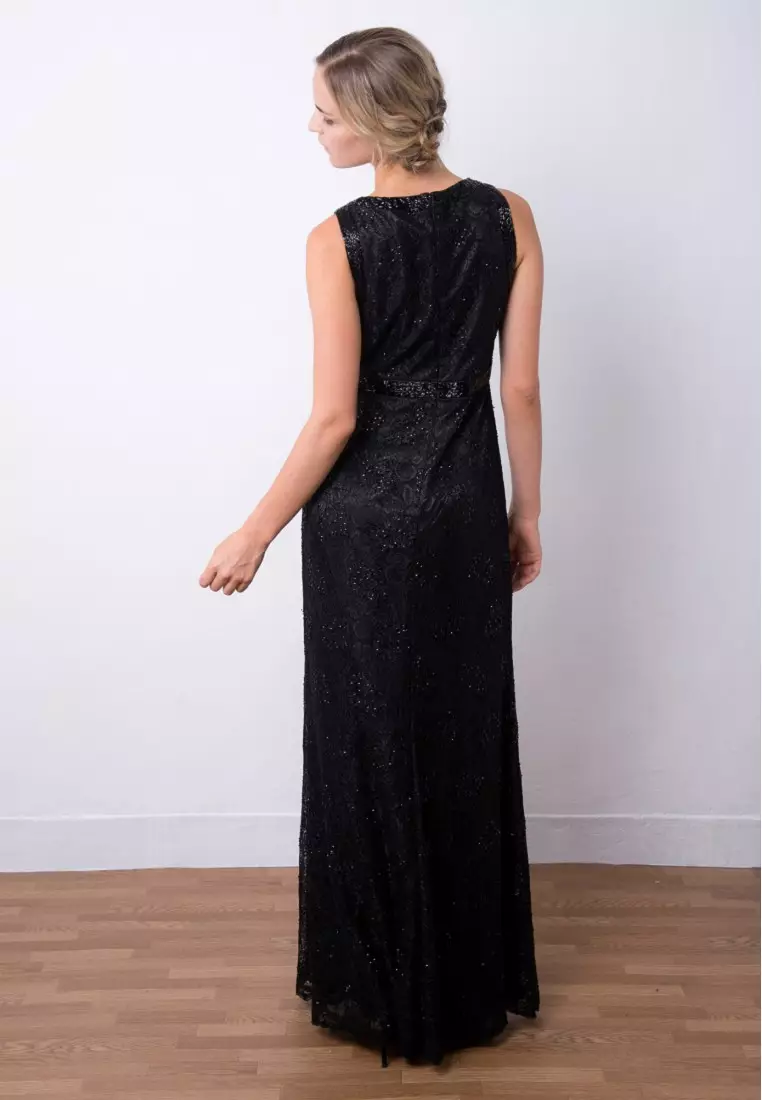 迷人修身釘珠晚裝裙