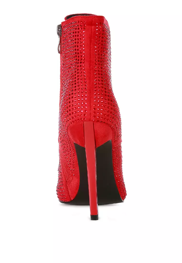 Sepatu bot berlian imitasi imitasi warna merah