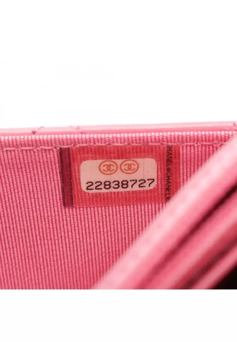 Pre-Loved Chanel matelasse double piece chain wallet lambskin pink gold hardware