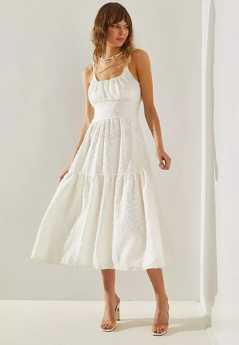 Women's Thin Printed Strap Layered Woven 5616 Dress 60251366