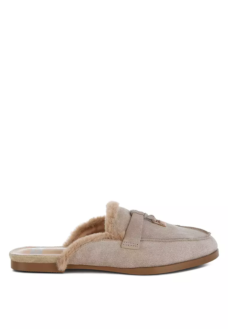 Discount on Rag & CO.  shoes - SKU: Suede & Faux Fur Slip-On Mules in Beige