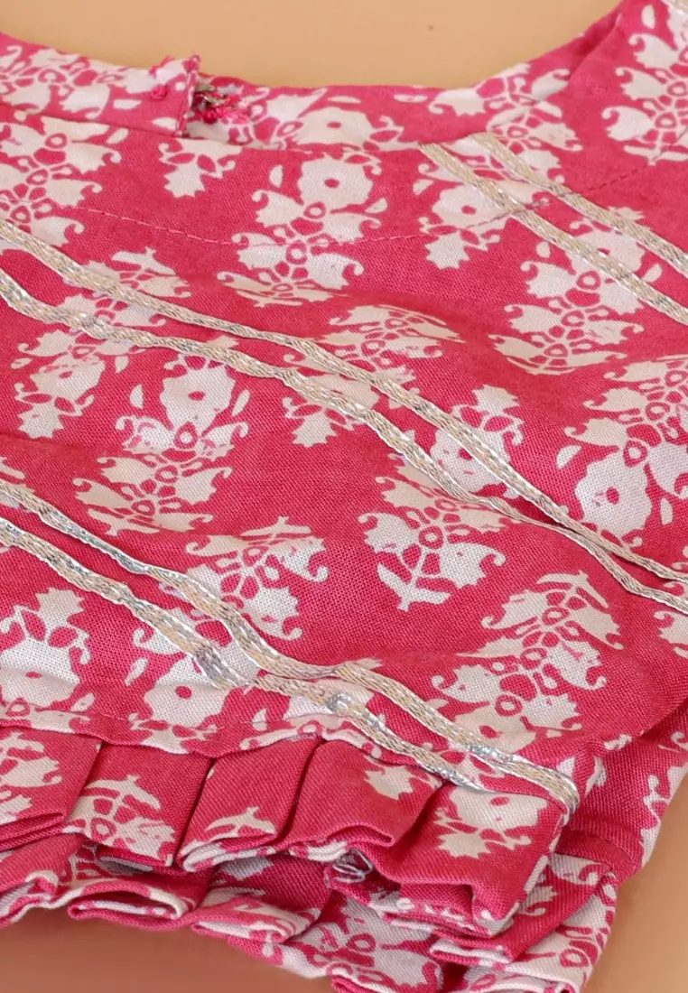 Pure Pink Floral Print Girls Lehenga Set