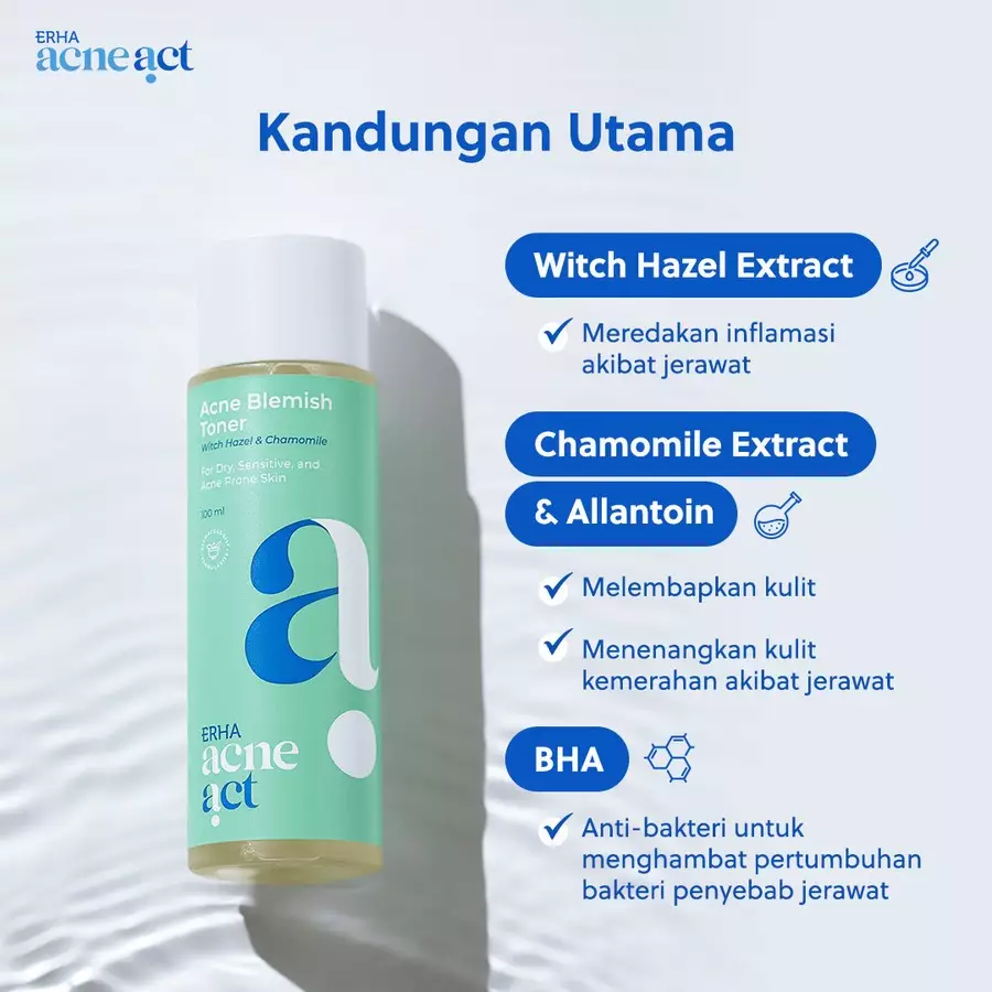 ERHA Acneact Witch Hazel & Chamomile Acneact Blemish Toner 100 Ml - Toner Wajah Berjerawat