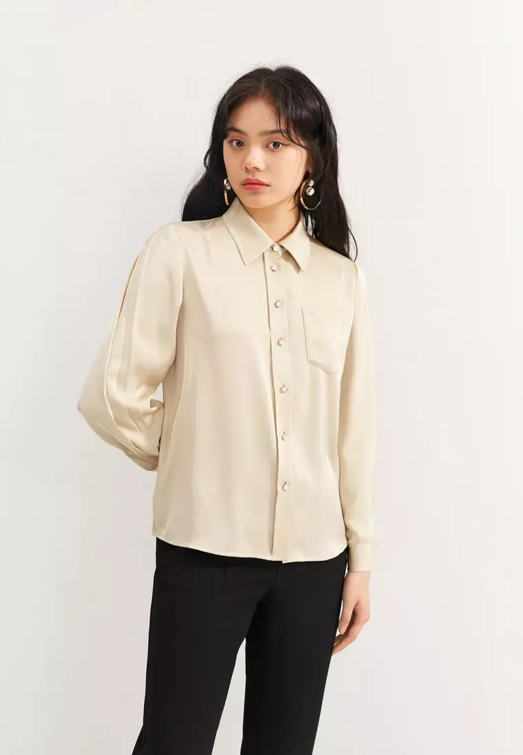 Straight Satin Long Sleeve Button Blouse