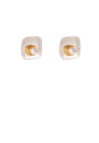 Glamorousky white Fashion Simple Plated Gold Geometric Square Stud Earrings with Imitation Pearls D1B82ACD79701CGS_1