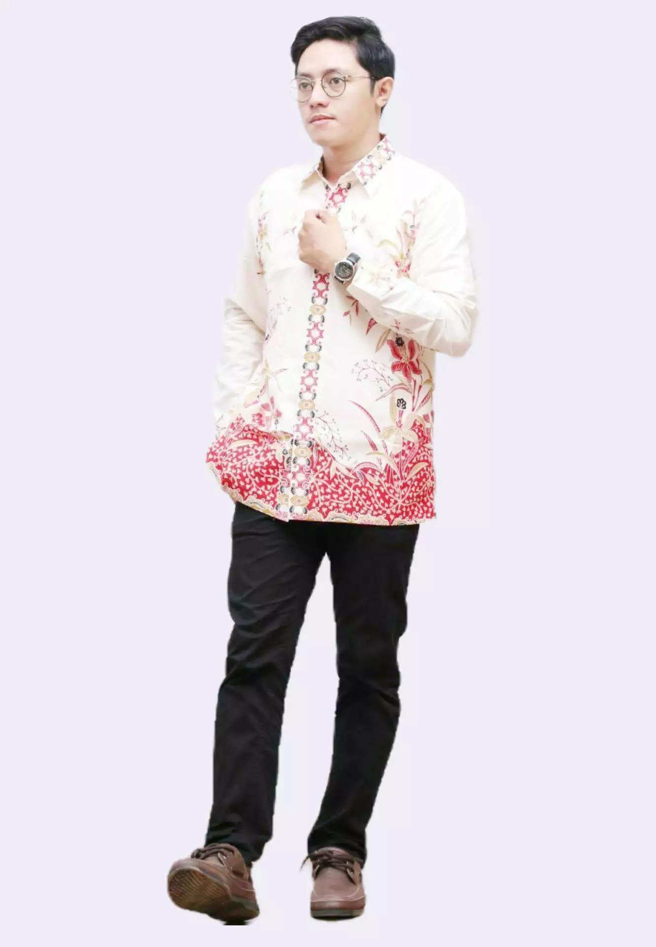 Dananjaya Putih Pink Kemeja Batik Pria Premium Slimfit Modern Lengan Panjang B.A