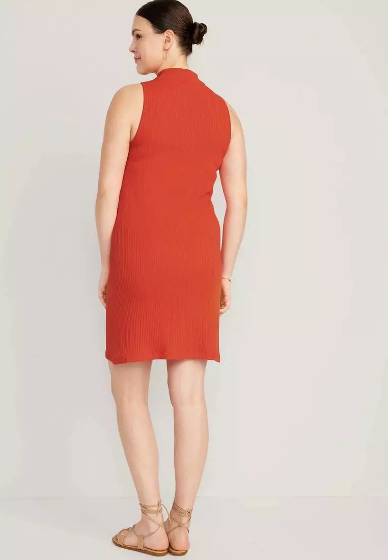 Sleeveless Mock-Neck Rib-Knit Mini Shift Dress for Women