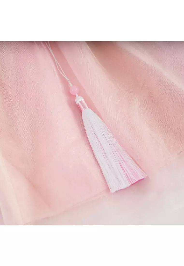 粉紅色獨角獸蕾絲薄紗嬰兒女童旗袍連衣裙0851