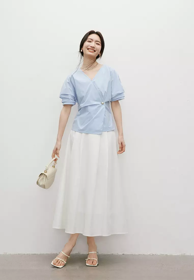 Wrap Blouse with Pearl Button