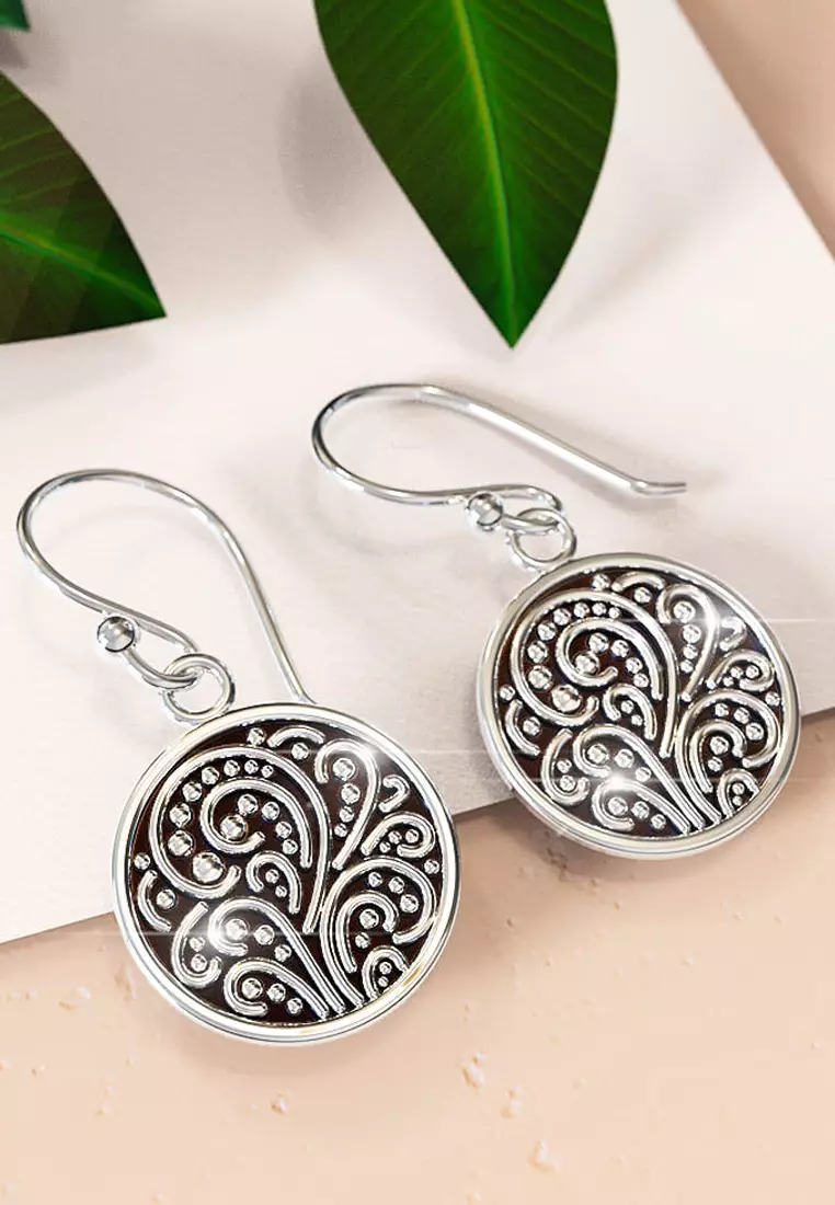 Solid Silver Petrified Garden Filigree Hook Earrings