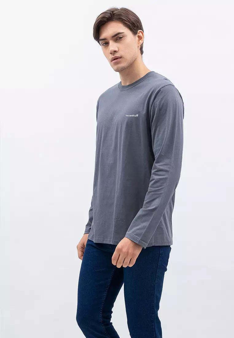 Houseofcuff Kaos Cotton Combed Lengan Panjang Pria Abu Tua