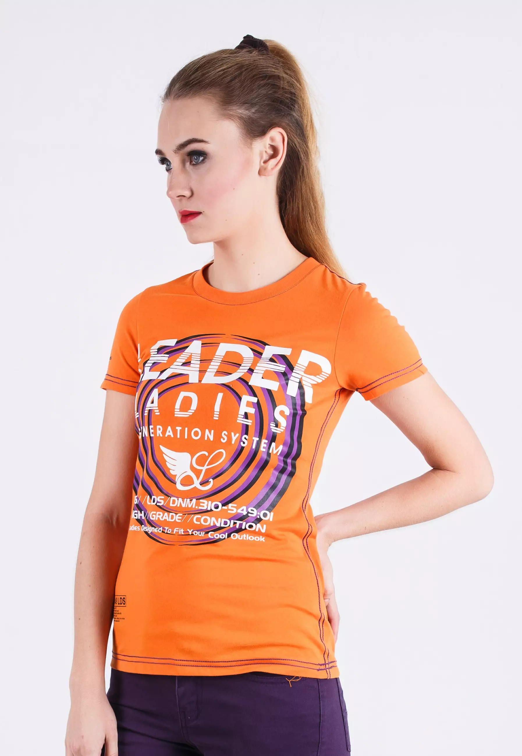 LGS - Kaos Casual Wanita - Lengan Pendek - Warna Orange Terang - Tulisan Sablon Leader Ladies