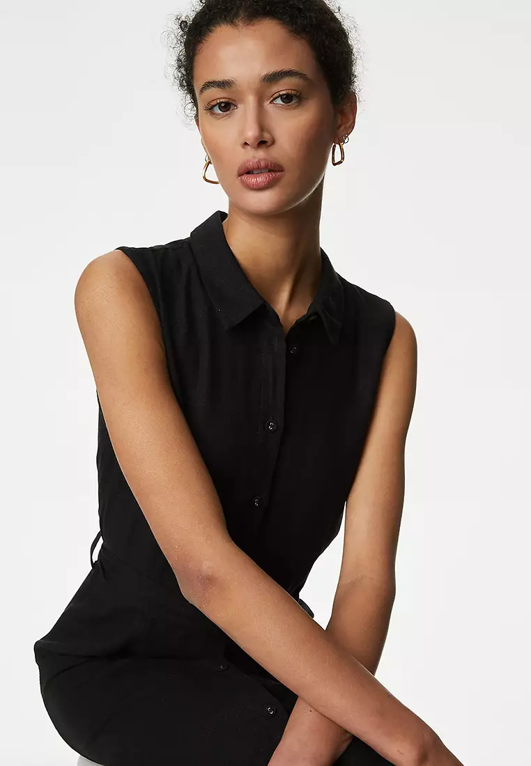 Linen Rich Button Through Midi Shirt Dress