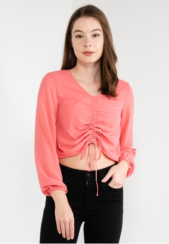 ONLY pink Victoria Ruching Cropped Top 5AE7FAADC3BB4DGS_1