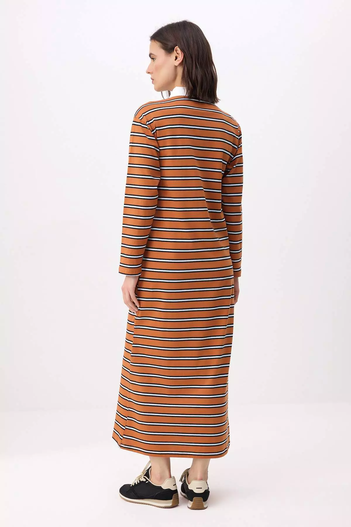 Multi-Colored Unlined Striped Knitted Striped Single Jersey Hijab Dress Tctss26Eb00022