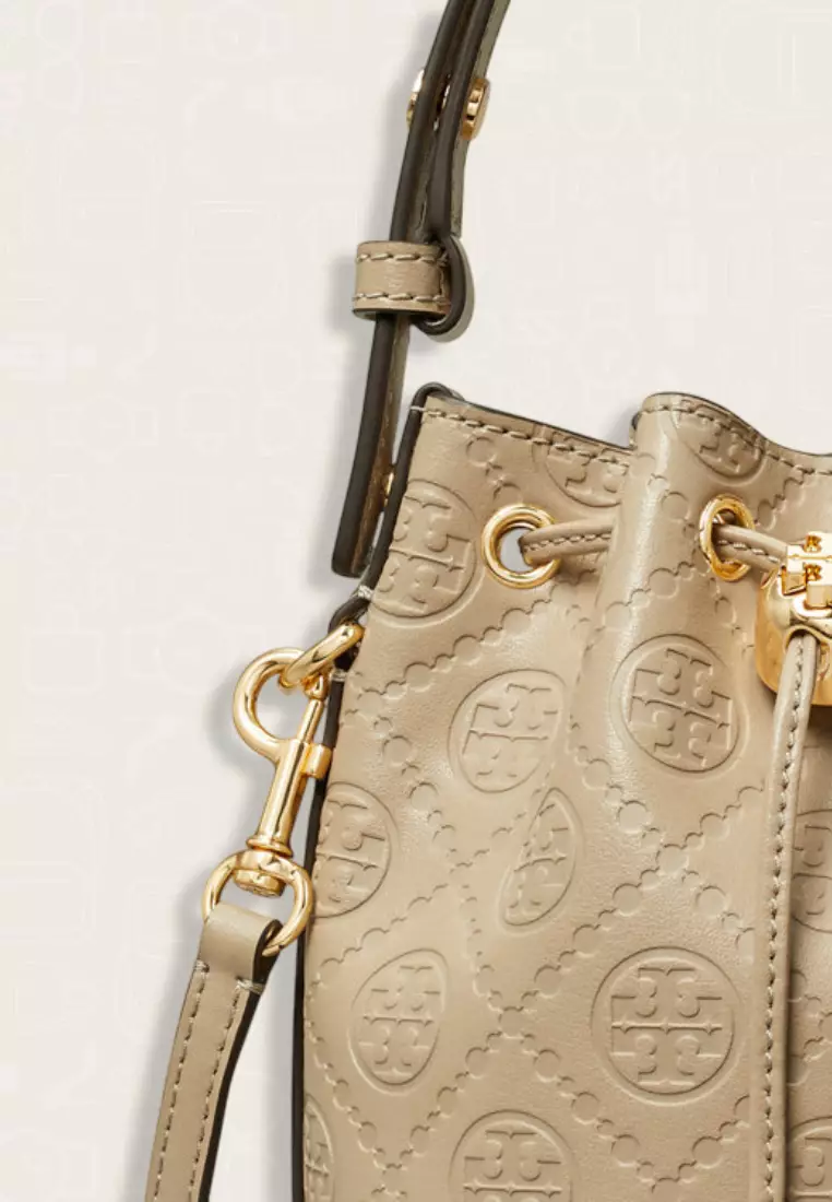 Tory Burch T Monogram Leather Mini Bucket Bag Fresh Clay