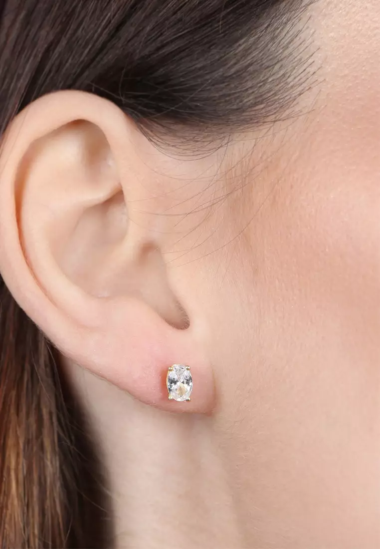 White Cubic Oval Studs 18k Gold