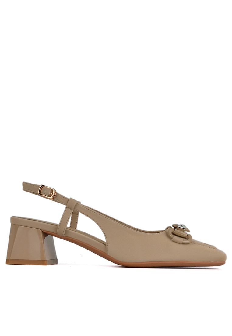 Horsebit Buckle Microfiber Leather Slingback Mid Heel XJ333-12