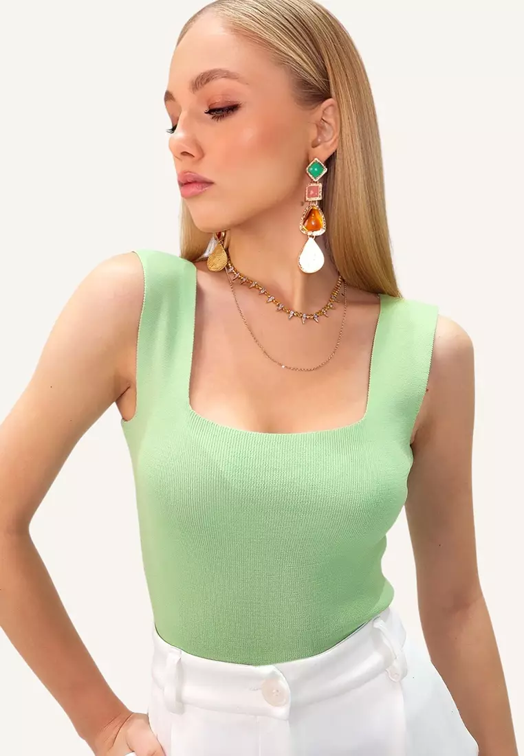 Square Neck Slim Mercerized Blouse