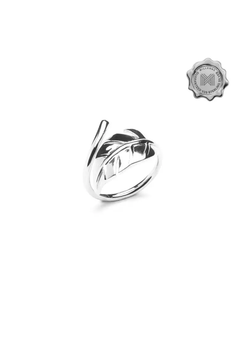 Millennia 2000 Mockup Leaf Curly Silver Adjustable Ring with 925 Sterling Silver