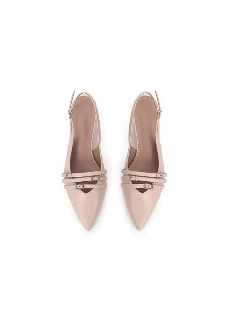 POINTED TOE BUCKLE SLINGBACK HEELS尖头扣饰后空高跟鞋