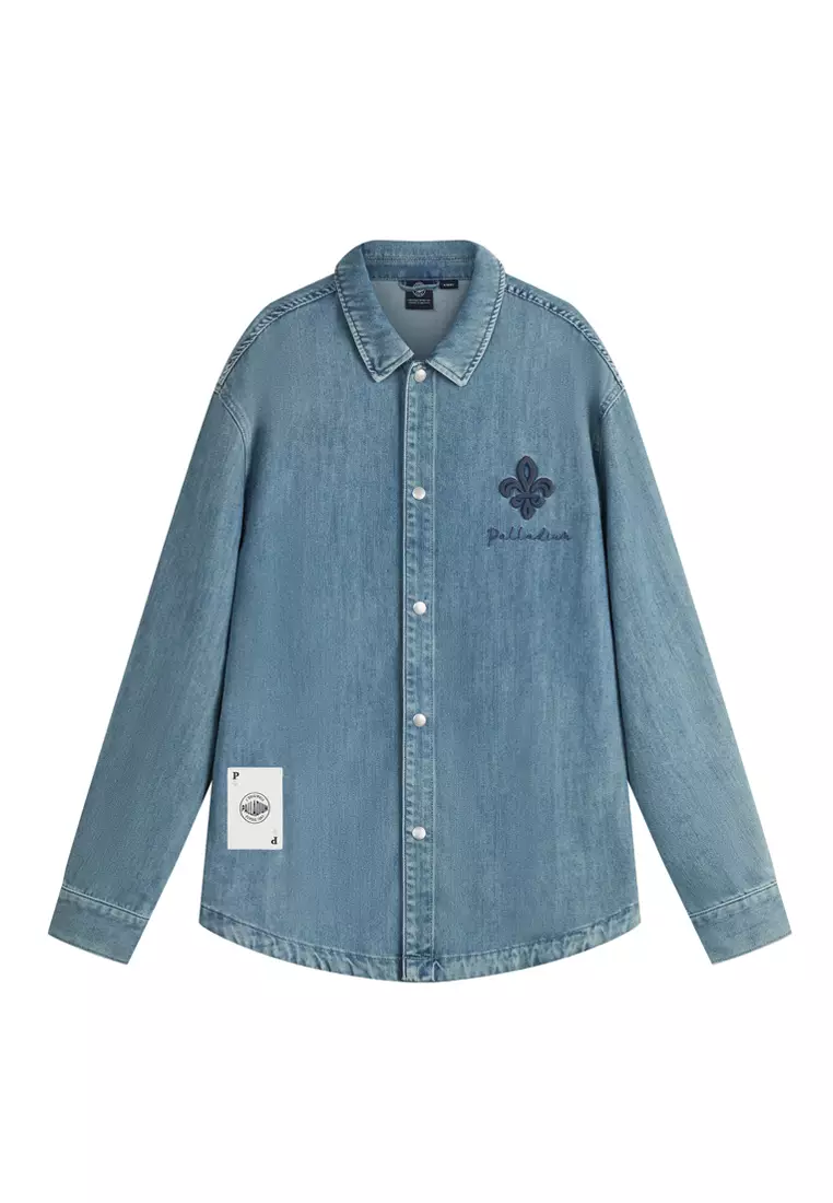 男裝鳶尾花 LOGO 復古休閒長袖裇衫