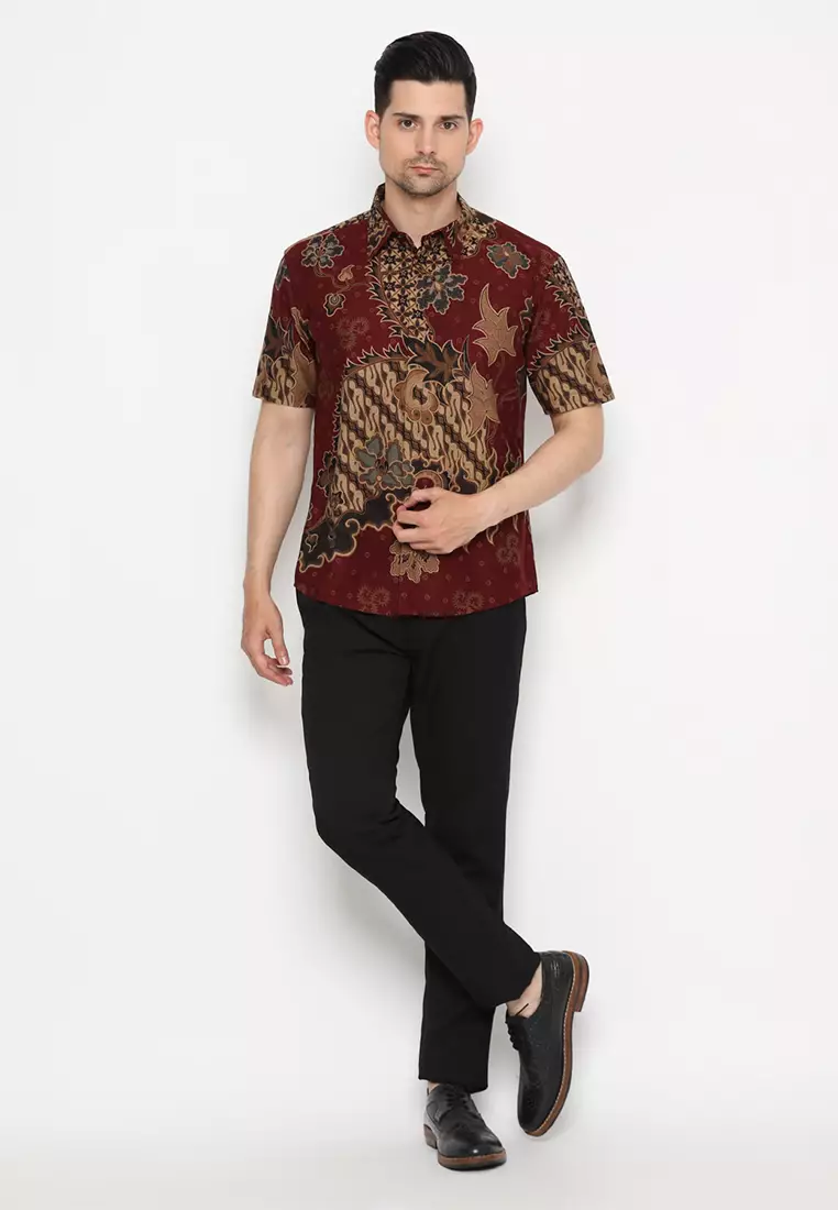 Kemeja Batik Slimfit Anargya Lengan Pendek - Maroon